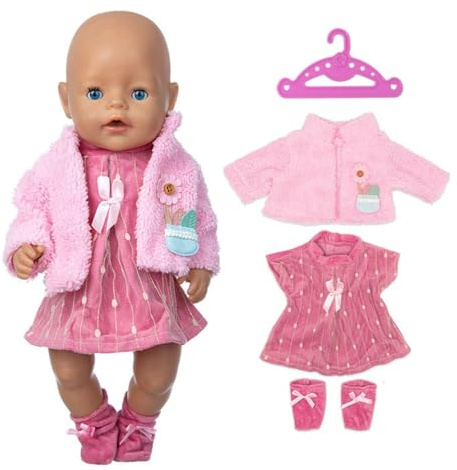 YSJCHEBS 1 Satz Puppenkleidung, Rosa Lammstift, 1 Kleiderbügel, Puppenkleidung, Puppenzubehör, 30-cm-Puppenkleidung