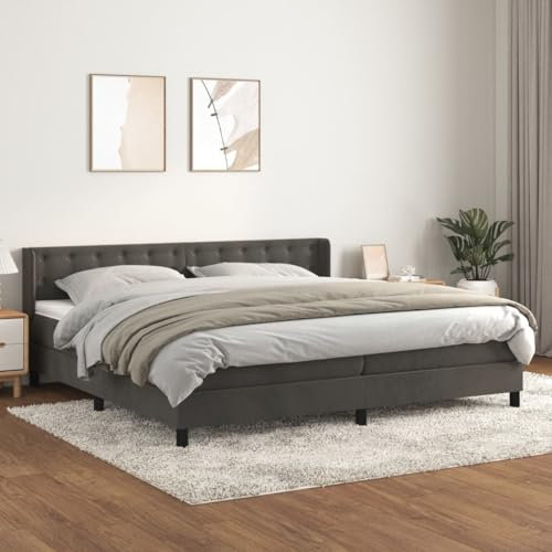 OHOOWOO Boxspringbett mit Matratze Dunkelgrau 200x200 cm Samt,Premium Boxspringbett aus Samt: Entspannter Schlaf mit verstellbarem Kopfteil
