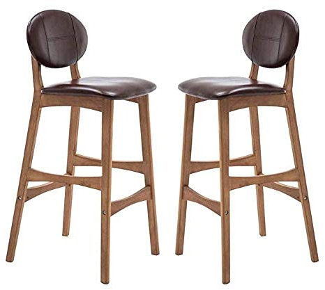 Set mit 2 Holz-Barhockern mit PU-Kissen, Sitzfußstütze und grünem Finish, ideal für Küche, Esszimmer oder Kneipe, 75 cm Sitzhöhe (braun)