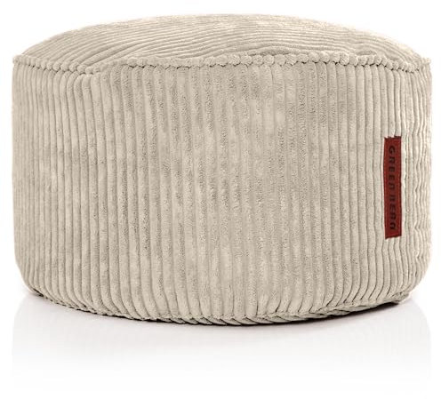 Green Bean Indoor Sitzhocker Pouf 45x25cm EPS-Perlen Füllung & Cordstoff Kuschelig Weich Waschbar - Drinnen Bodenkissen Liegekissen Sitzkissen Sitzhocker Relax-Sessel Kinder Erwachsene Stoff Beige