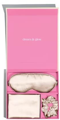 Silver Cloud Satin 3/pc Giftset- Satin Infused with Silver Ions - Silky Smooth Pillowcase Standard Size 50 X 75, Comfortable Eye mask & Stretchy Scrunchie For Hair & Skin (Caramel)