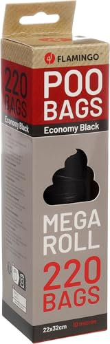 Flamingo Poop Bags Basic – Schwarze Hundekotbeutel, 220 Stück, Reißfest und Umweltfreundlich