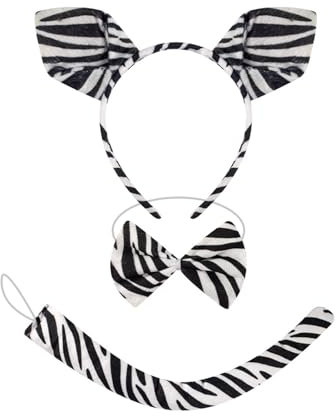 vreplrse Zebra Dress Up Dreiteiliges Set für Kinderpartys Stirnband Fliege Maske Make up Stirnband Tier Spiky Stirnbänder Krawatte, C