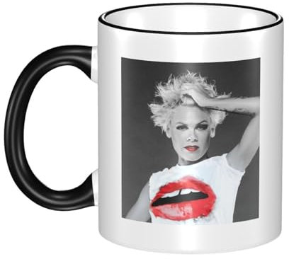 UYETSGDFG P!*nk P*i*n*k Bunte Keramik Tasse mit Singing Rand - Personalisierte Kaffeetasse mit Popmusik Thema, Hitzebeständige Tasse, 330 ml, geeignet für Büro u