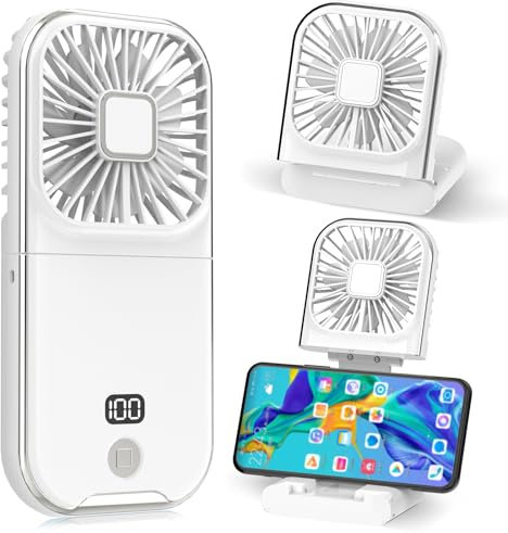 Dealswin Mini Ventilatore Portatile Ventilatore a Batteria 3000mAh USB Ricaricabile con 4 Velocità Portable Fan 180° Pieghevole Ventilatori da Tavolo per Ufficio Casa Campeggio(Bianco)
