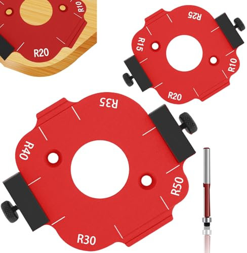 2 Stück Frässchablonen oberfräse,Router jig radius template,Winkelradius frässchablone R10-R50 mit Trimmmesser,Oberfräse Schablone für frästisch,für holzbearbeitungswerkzeuge(Rot)