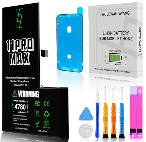 Akku für iPhone 11 Pro Max, 4780mAh Hochkapazität, Komplettes Reparaturkit | Kompatibel mit A2161/A2218/A2220 Lithium Polymer Reparaturkit mit Werkzeugen, Anleitung & wasserdichter Dichtung