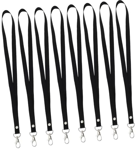 Hängende Seile 8 Stück Schwarz Polyester mit Schnalle für Ausweise | Arbeitskarten Lanyards aus Zinklegierung, Starke Clip Funktion, Büro und Schule, Sicher Befestigt für Badge Holder