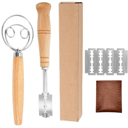 Bäckermesser, Bäckerklinge, Teigritzmesser, Teigmesser, Dänischer Schneebesen, Brotteig Schneebesen, Dänischer Teigbesen, Brotteigmischer, Teig Rasiermesser, Zum Schneiden von Brotteig(8er Set)