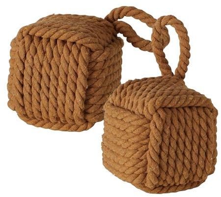 Boltze 2 Türstopper quadratisch Strick Beige mit Schlaufe – als Buchstütze, Fensterstopper & Türhalter, dekorativer Stopper für Tür und Fenster im Innenraum, 15x15 cm und beschwert mit 1,4 kg Gewicht