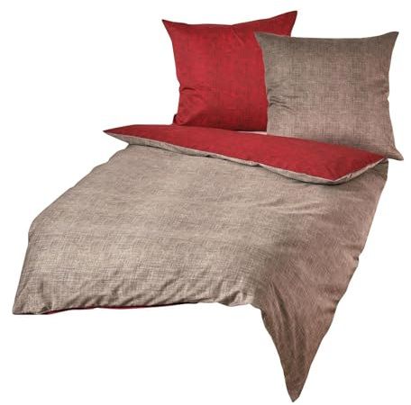 Traumschlaf Mako Satin Wendebettwäsche Texture aus Reiner Baumwolle - seidig Glatte Ganzjahresbettwäsche - 135x200 cm + 40x80 cm, rot