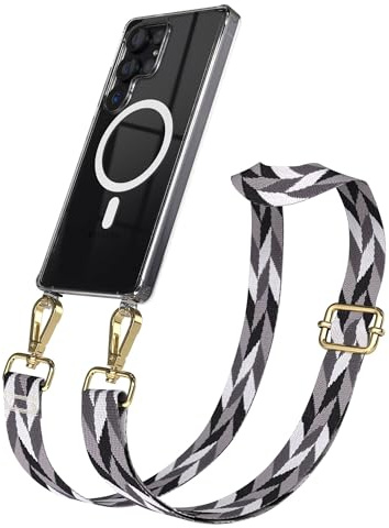 EAZY CASE Handykette - Verstellbares Taschenband kompatibel mit Galaxy S25 Ultra, Schulterriemen, Handykordel mit Silikon Hülle, Qi Charging kompatibel, Umhängetasche, Grau/Schwarz Mix Gold