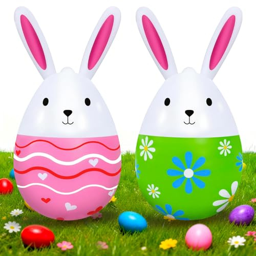 DIELOVEHUA 2 Stück Aufblasbare Osterhase, Große Aufblasbare Osterhase 40 cm, Niedliche Bunte Kaninchen, Ostern Thema Party Deko, für Drinnen Draußen, Garten Rasen Urlaub Vordertür Dekoration (I)
