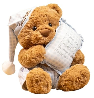 Xiyocadt Teddy Plüschtier mit Schlafmütze & Kissen – superweicher Kuschelbär,zum Knuddeln,Dekoration fürs Schlafzimmer,Kinderzimmer,Geschenkidee für Kinder & Erwachsene (Blau)