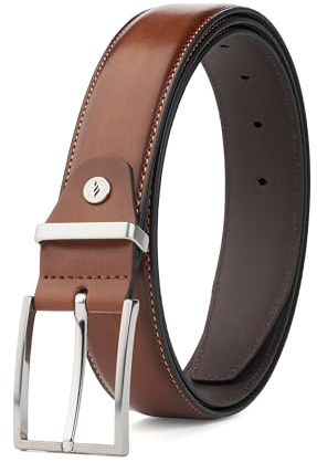 Fenix Fashion LAS VEGAS Gürtel Herren mit PU-Kunstleder-Oberseite und Echtleder-Unterseite, verstellbarer Herrengürtel mit Schnalle, 35 mm, Schwarz Braun Cognac Dunkelblau