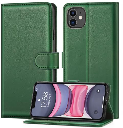 ivencase Portefeuille Coque pour iPhone 11, Vert | étui Cuir PU Magnétique, Pochette de Portefeuille, Fonction Stand Video, Porte Carte Credit, Rabat Housse