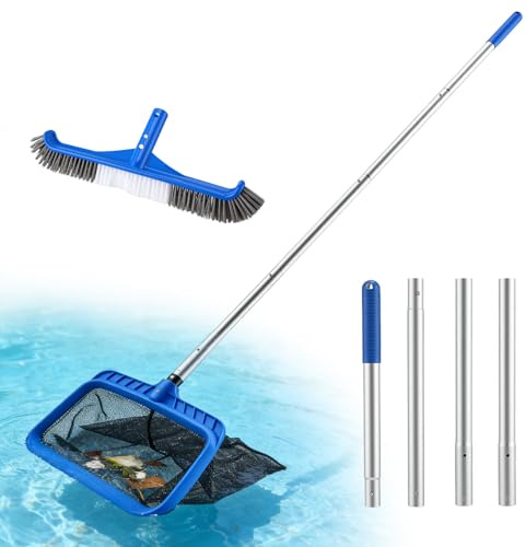 Set di Pulizia per Piscina 2-in-1, Retino per Piscina a Maglia Fine e Spazzola Robusta, Skimmer per Detriti e Spazzola per Pareti con Attacco Universale EZ-Clip, Ideale per Piscine, Whirlpool e Spa