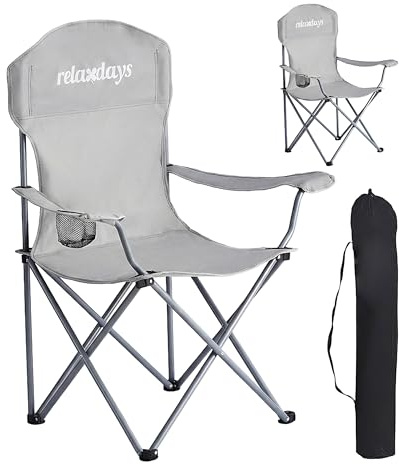 Relaxdays Camping Stuhl, 2er Set, faltbar, Tragetasche, grau | Getränkehalter, 150 kg, Klappstühle, Polyester, Metall