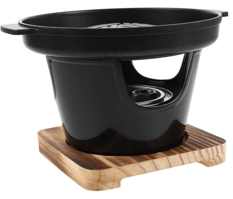 iplusmile Mini Japanese Style Charcoal Bbq Grill with Non-stick Coating and Anti-scald Handle, Portable 6.5 Inch Aluminum Alloy Tabletop Grill with Wooden Base for Outdoor Gatherings