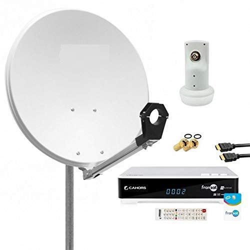 Pack Parabole Acier 60cm avec LNB 0.1dB Single + Récepteur FRANSAT + Câble HDMI