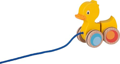 goki 54901 Ziehtier Ente aus Holz, Nachzieh-Spielzeug mit Tiermotiv, Lernspielzeug inklusive Schnur und mobilem Teil, Babyspielzeug fördert Koordination und Motorik, 10cm x 5cm x 10cm, ab 1 Jahr