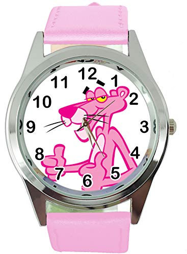 Taport® The Pink Panther Quarz-Armbanduhr, rund, SCI FI, echtes Lederband, inklusive Ersatzakku und Geschenkbeutel, Pink