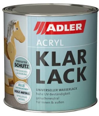ADLER Acryl Klarlack Glänzend 125 ml - Acryllack mit Grundierwirkung, Grund- und Decklack für innen und außen - Wetterfester Lack für Holz, Metall & Kunststoff