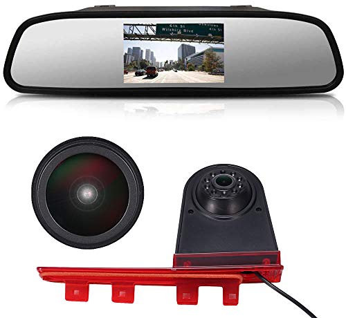 1280 * 720 Pixels Third 3rd Bremsleuchte Rückfahrkamera Bremslicht Rückansicht Wasserdicht + 4.3 Auto Reverse Screen für VW T5 Multivan T6 Caravelle Heckklappe Hochdach Transporter Business MPV SUV