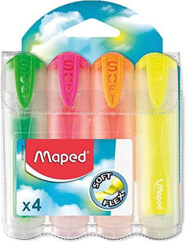 Maped 745947 Textmarker Fluo Peps mit ultraweicher Spitze, durchscheinend, im Etui mit 4 Stück