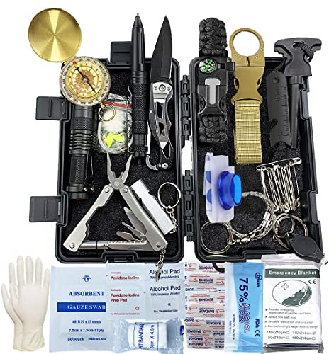 Survival Kit 24 in 1, Außen Erste Hilfe Set für Männer, Freund, Ehemann, Papa oder Vater ideal Vatertagsgeschenk, für Wandern, Camping, Outdoor-Abenteuer