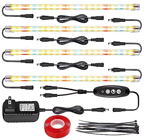 LED Grow Lights Strips for Indoor Plants with Auto ON & Off Timer, T5 Sunlike Full Spectrum Grow Lights Bar Growing Lamps for Greenhouse Shelves Hydroponics Succulent, 4 Dimmable Levels
