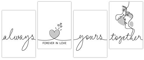 TOBJA® Hochwertiges Poster Set Liebe - Exklusive Premium Bilder für Wohnzimmer Schlafzimmer | 4X DIN A4 Kunstdruck mit Sprüchen ohne Bilderrahmen | Moderner Schriftzug in Schwarz Weiß (Love 2)