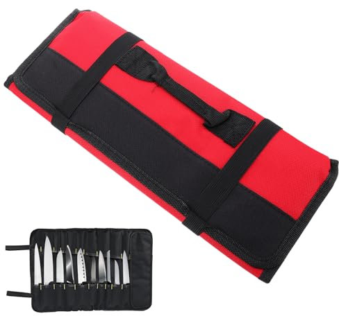 Kochmesser Rolltasche Mit 22 Fächern Tragbare Oxford Messertasche Für Köche Große Kapazität Roter Messer Aufbewahrungstasche Für Camping Und Grillen