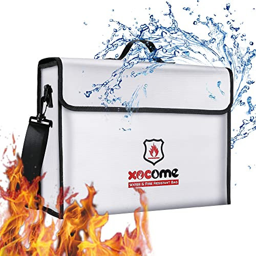 xocome Feuerfeste Dokumententasche, Doppelter Schutz Dokumententaschenhülle,mit wasserdichter reißverschluss, 16 x 12 x 5in,Feuersichere Aufbewahrungstasche für Dokumente, Pässe und Wertsachen