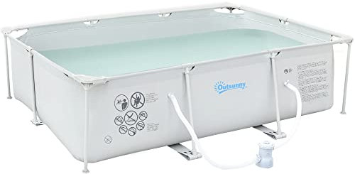 Outsunny Piscine Tubulaire Hors Sol rectangulaire Cadre en métal avec Filtre 292L x 190l x 75H cm Gris