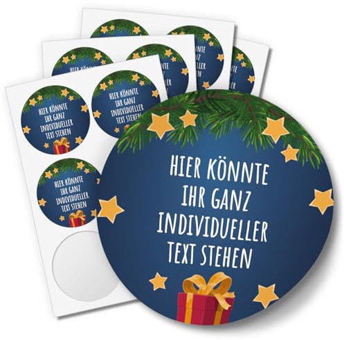 24 Weihnachtsaufkleber PERSONALISIERT mit Ihrem Text für Geschenke und Produkte zu Weihnachten - Aufkleber Etiketten Geschenkaufkleber rund, Motiv blau 1