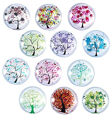 12 Magneti da Frigorifero Rotondi Colorati in Vetro,Con Decorazione Albero Della Vita, Magneti per Bacheca in Vetro 3D,Adatti per Frigoriferi,Disegni per Bambini,Foto,Mappe e Forniture per Armadietti