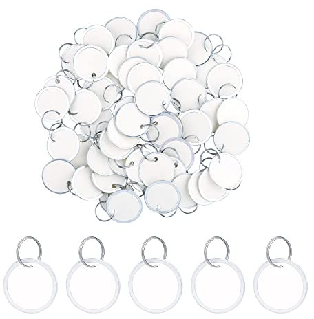 SAVITA 50 Stück 32 mm Runde Papieranhänger, Anhängeschilder Rund Rim Key Tag Rund mit Geteiltem Ring Key Tags Label Key Tags für Schlüssel Gepäck Rucksäcke Schlüsselanhänger Beschriftbar