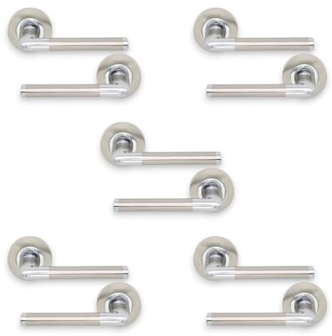 Infinity Decor Set of 5 Straight 120mm Oval Lever Door Pull Handles in Polished Chrome & Satin Nickel Finish - Dual Tone Door Handles for Internal and External Use