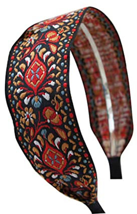 Onsoyours Damen Haarband Headband Stoff Haarreif mit Schleife-Vintage Blumen Stickerei Stirnband Boho Haarschmuck Stirnbänder Frauen Süße Haarwickel A Kaffee Einheitsgröße