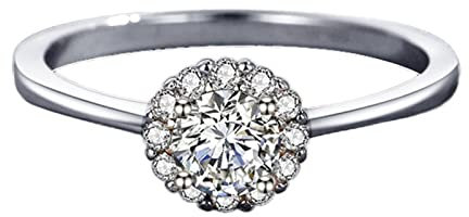 Musihy Ring Verlobung, Ring Zeigefinger Zirkonring Halo Ring Blume Zirkonia Weiß Ringgröße 58 Jahrestag Geschenk