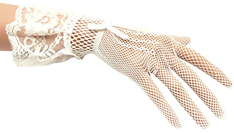 MoreChioce Damen Spitzenhandschuhe für Hochzeit, Volle Finger Kurz Brauthandschuhe Elegante Höflichkeit Sommerhandschuhe Handgelenk Netzhandschuhe Fahrhandschuhe für Damen Frauen Mädchen,Beige