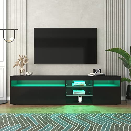 KecDuey 180 cm moderner TV-Schrank, helles Panel, Variable LED-Beleuchtung, Wohn- und Esszimmer 180cm (Schwarz, 180 cm)