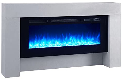 FLAMME Carmaux 63 / 161cm Freestanding Electric Fireplace Suite, 3 Flame Colours, 2000W Heater, Log set or Crystal Fuel Bed with Remote Control Cement Grey