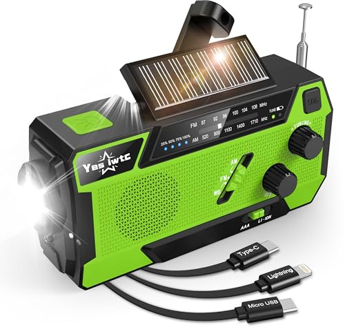 Wind Up Solar Crank Radio, 2000mAh Solar Powered Radio Emergency Hand Crank Radio with Reading Lamp, Battery Operated, LED Flashlight, Emergency Power Bank, and SOS Alarm, Use for Camping, Emergency