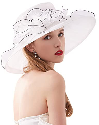 Naimo Damen Organzahut Mesh Fascinator Hut Breite Krempe Blumen Kentucky Hut Derby Strandhut Kirche Tea Party Hochzeit Sonnenhut