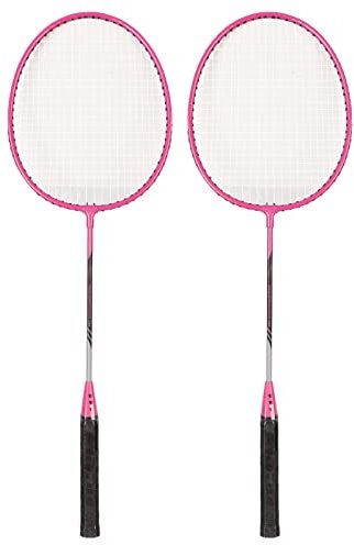 Wakects Badmintonschläger Set 2er Profi Iron Alloy ultraleichte Badminton Racket mit 3 Balls und Schlägertasche für Anfänger Sport Training,766 Rosa/gelb (Rosa)