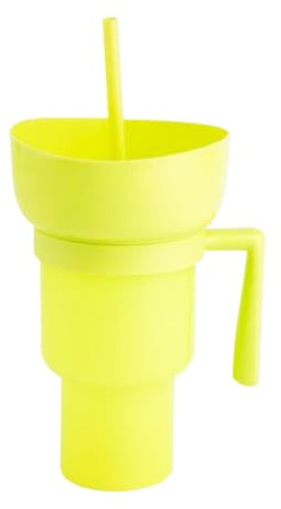 lembrd 2 in 1 Cup Bowl Combo with Straw, 32oz Stadium Tumbler with Snack Bowl, Snack and Drink Cups with Straw, Multifunction Popcorn Cups Reusable Leakproof Snack Tumbler for Adults Kids
