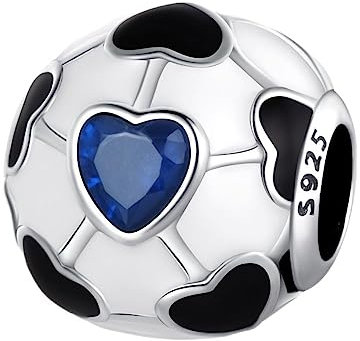 BEEUVIP Damen Fußball Charm Anhänger für Armband 925 Sterling Silber Geburtsstein Charms Beads passend für Armband