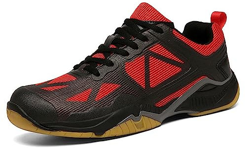 NGARY Damen Herren Tennisschuhe, Volleyballschuhe Atmungsaktive Indoor Pickleball Schuhe Für Pickleball, Tennis, Tischtennis,Rot,42 EU